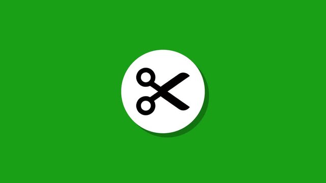 Minimalist scissors icon animation on green background with white circle design element