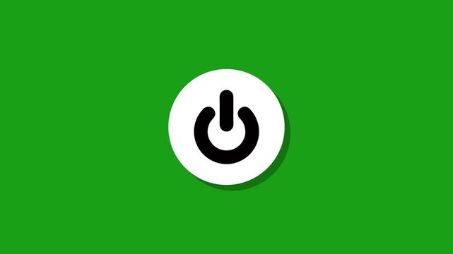 Power button icon appearing and disappearing on bright green screen background animation