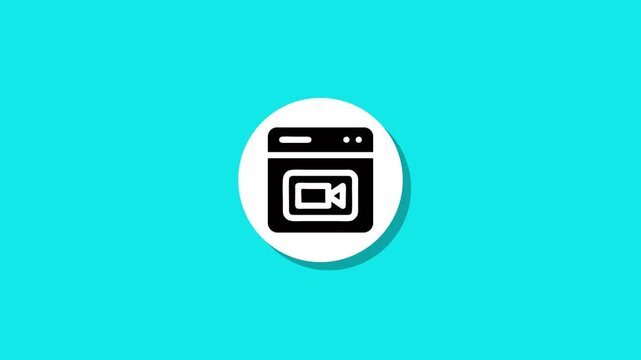 Animated icon representing video playback or streaming on a bright cyan background, showcasing dynamic motion
