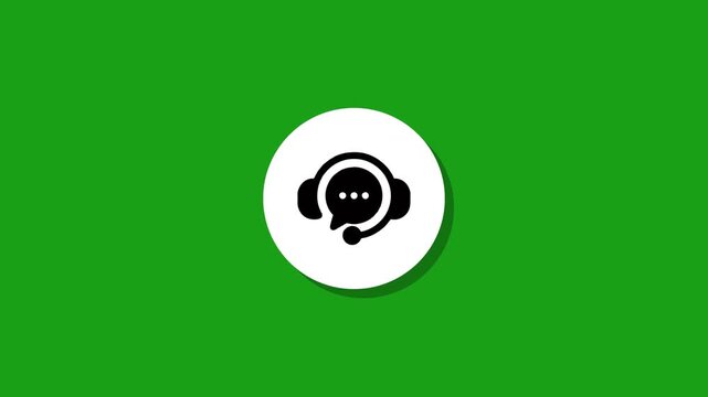 Animated headphone icon with chat bubble appears on green screen background representing customer support