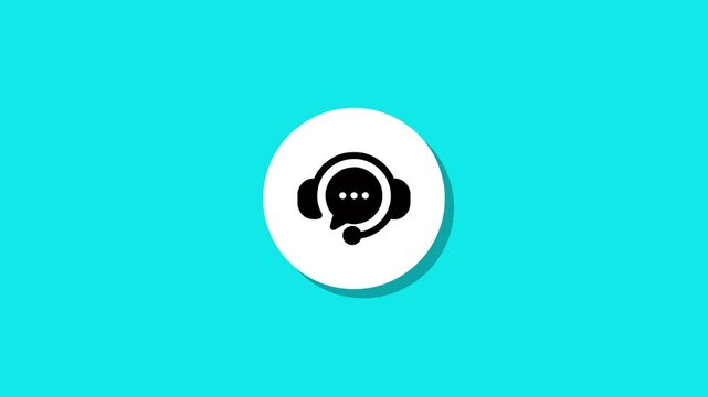 Animated white circle reveals a black customer service icon with headset and chat bubble on a vibrant blue background, dynamic motion graphic footage