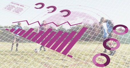 Showing magenta charts overlaying grassy field, soccer ball and player in light blue top