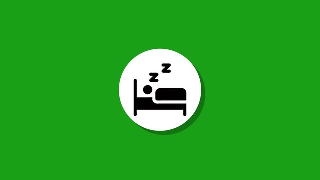 Sleep icon motion graphic animation on green screen background with bed and snoring symbol in white circle