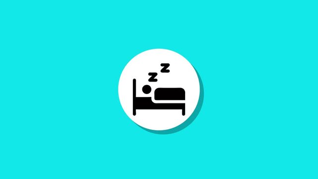 Sleep icon animation with a person sleeping in bed, featuring zzz above head on light blue background