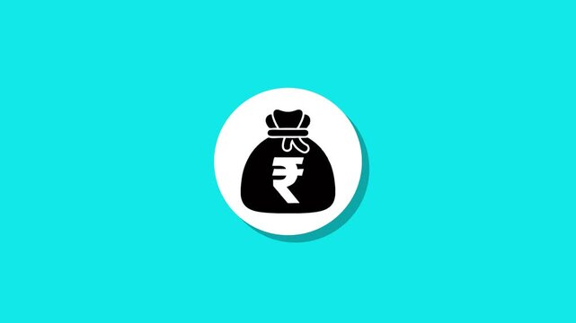 White circle transforms into Indian rupee currency money bag animation