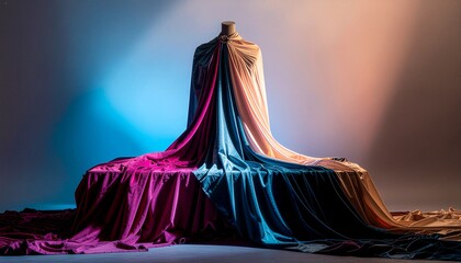 Folded paper casting liquid shadow, a minimalist surreal lighting effect on fabric, viewed from the front