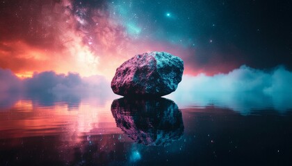 A surreal thin glass panel softly curved like paper floats in dark cosmos, reflecting galaxy 857690