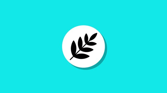 Simple white circle icon transforms into black nature leaf branch on bright background