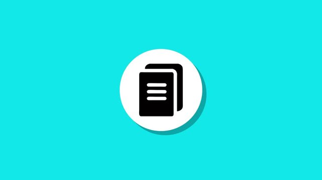 Dynamic animation of dual file papers or documents icon appearing within a minimalist white circle against a vibrant cyan background