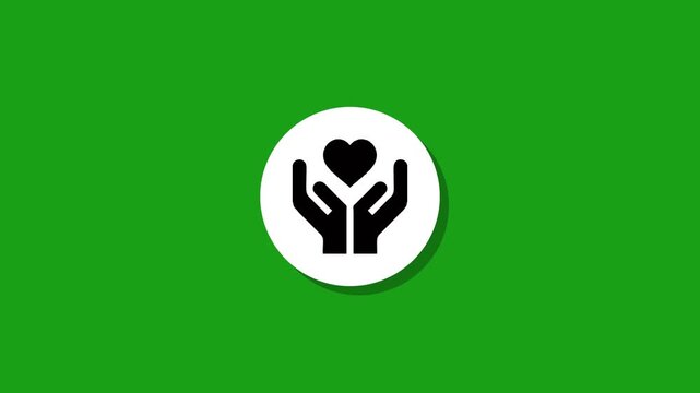 Minimalist hand heart animation on green screen background representing healthcare charity and social support services - Powered by Adobe