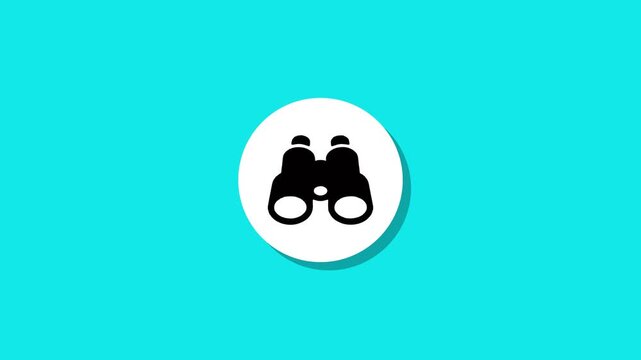 Minimalist binoculars icon animation on vibrant turquoise background with smooth shadow effect for discovery search concepts