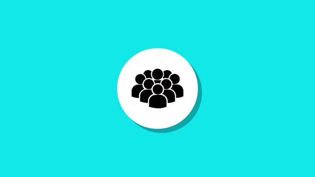Group of people icon motion graphic, simple flat animation on a vibrant turquoise background, concept of community and social connection