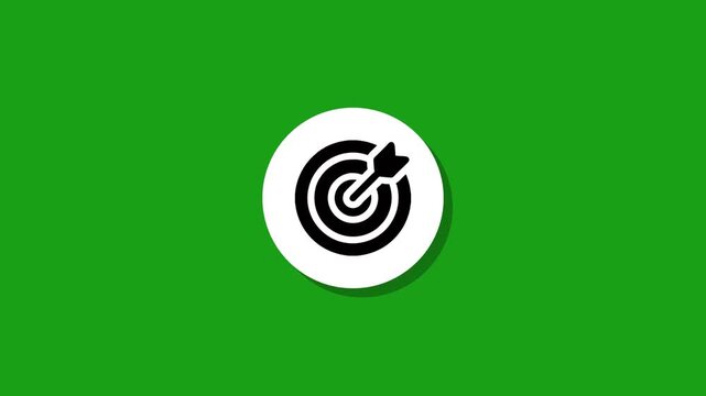 Target icon goal animation success concept bullseye arrow hitting mark on green screen chroma key background