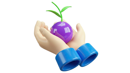 Hands Holding Purple Seedling