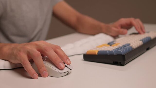 Keyboard setup showcase, Ergonomic mechanical keyboard display, Closeup of tactile switches on custom keyboard, Designer testing pastel keycaps with ergonomic wrist cushion setup