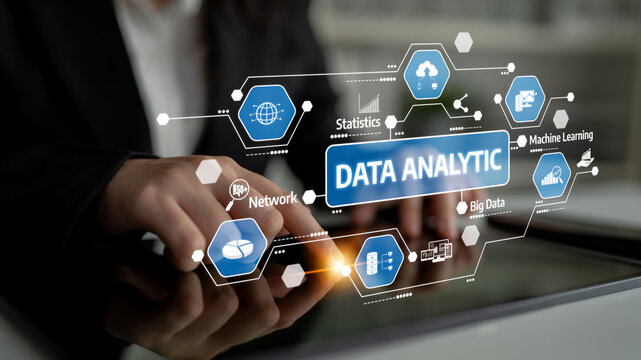 Close-up of hands using a tablet displaying data analytic graphics, showcasing big data, machine learning, and statistics in a modern technology interface. Tessel - Powered by Adobe