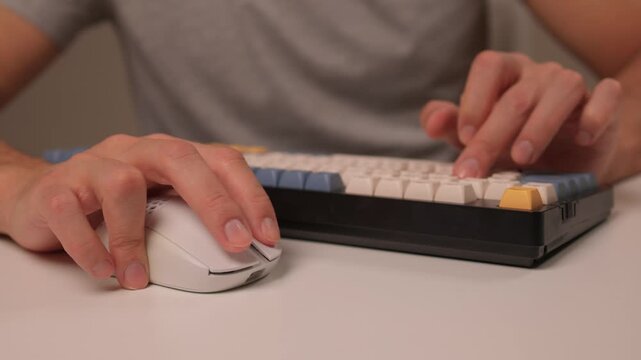 Keyboard setup showcase, Ergonomic mechanical keyboard display, Closeup of tactile switches on custom keyboard, Designer testing pastel keycaps with ergonomic wrist cushion setup