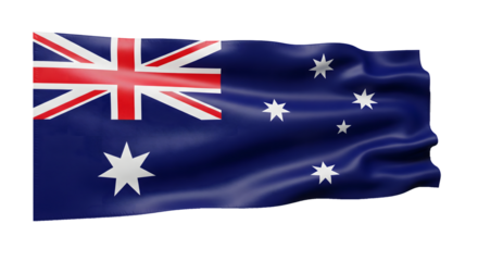 Australian flag waving with blue background and white stars and red cross