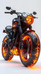 Futuristic Fire Motorcycle Concept with Glowing Wheels