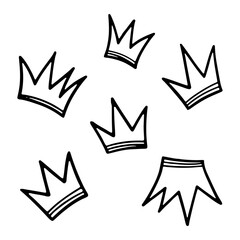 hand drawn simple crown doodle set for king and queen symbols