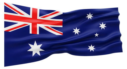 Australian flag waving with blue background and white stars symbolizing national pride and patriotism with red white and blue colors