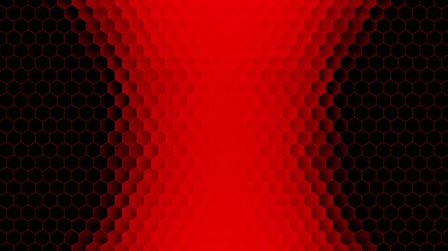 abstract black 3d hexagon background, 4k seamless loop on red background
