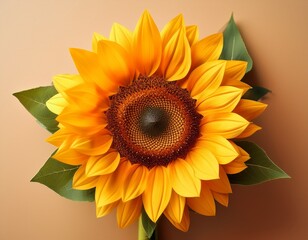 symmetrical sunflower bouquet with bright yellow petals on soft background