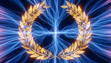 Commonwealth Games 2026 -A vibrant digital artwork featuring a golden laurel wreath with blue and purple light effects on a dark background