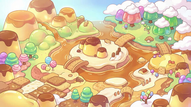 Cute Vibrant Isometric Fantasy [Pudim Bridge] Battle Map - Tabletop RPG Adventure Grid