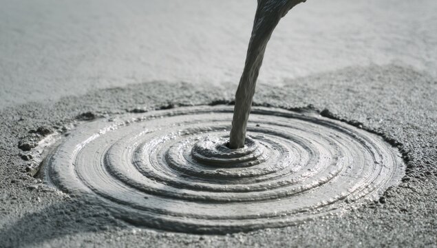 A stick stirs a muddy mixture creating concentric circles on a wet surface.