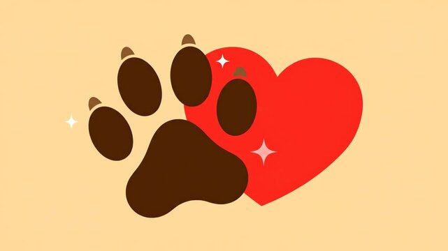 Dog Paw Print Heart Love Symbol Icon.