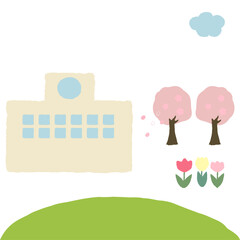 手描きの入学シーズンの学校イラスト素材