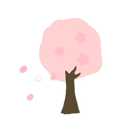 花びらの散る手描き風の桜の木のイラスト