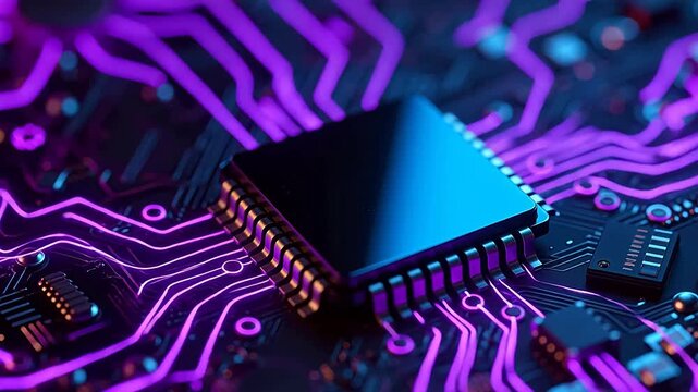 MicrochiponCircuitBoardwithNeonCircuitGlow