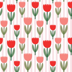 Obraz premium seamless pattern with tulip on a striped background