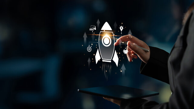 Startup launch and business growth concept, rocket symbolism, entrepreneurship, startup innovation, and early-stage success strategies for new business development and expansion. Spline