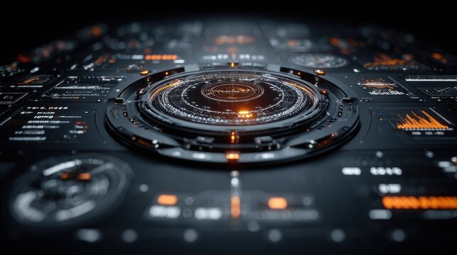 Futuristic Interface Design with Circular Elements and Digital Data Visualization for Technology Concept - Powered by Adobe