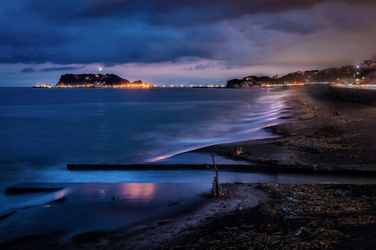 Summer Night at Shichirigahama Beach in Kamakura, Japan