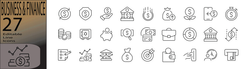 Business & finance line editable icon set. Editable stroke. Vector illustration.