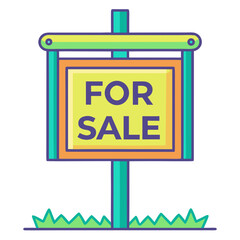 Fototapeta premium For Sale real estate sign on green grass lawn for property marketing and housing