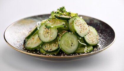 cucumber salad mixed sesame oil for side dish on white background