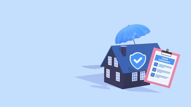 Animation Showing Home And Real Estate Insurance With Copy Space For Text, Highlighting Property Protection, Private Property Security, And Safe Home Concepts.