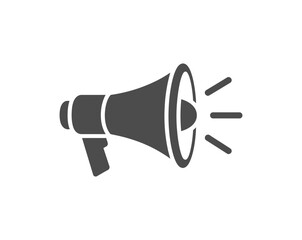 A minimalist vector graphic of a megaphone with sound waves, symbolizing public speaking and announcement.