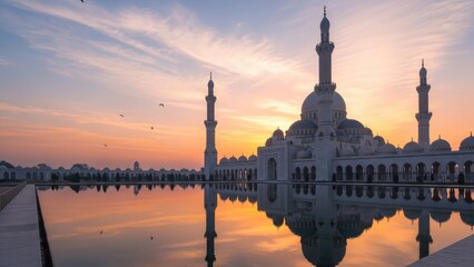 Fototapeta premium Grand Mosque at Sunset with Reflection.