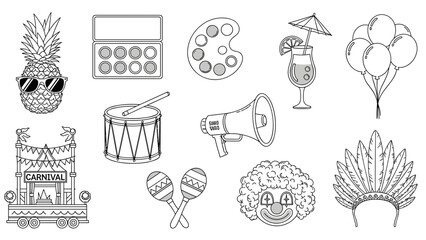A vibrant illustration of various party icons and symbols in a flat, minimalist design style