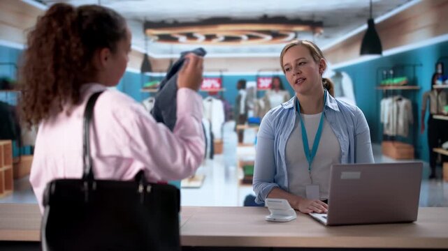 Frustrated Customer Returning Clothes And Arguing With Manager