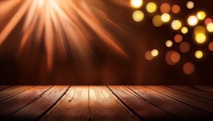 panoramic banner with a dark brown background stage lights and bokeh effects for a warm product display