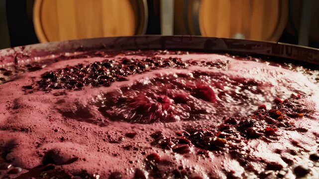Grapes Fermenting in Vat for Winemaking Process in Winery Cellar