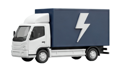 White Delivery Truck with Large Lightning Bolt Emblem