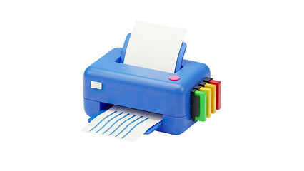 Stylized Blue Printer with Colorful Cartridges
